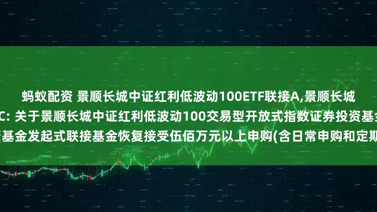 蚂蚁配资 景顺长城中证红利低波动100ETF联接A,景顺长城中证红利低波动100ETF联接C: 关于景顺长城中证红利低波动100交易型开放式指数证券投资基金发起式联接基金恢复接受伍佰万元以上申购(含日常申购和定期定额投资)及转换转入业务的公告